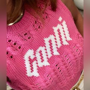 Ganni Pink logo Knit vest / top crew neck
